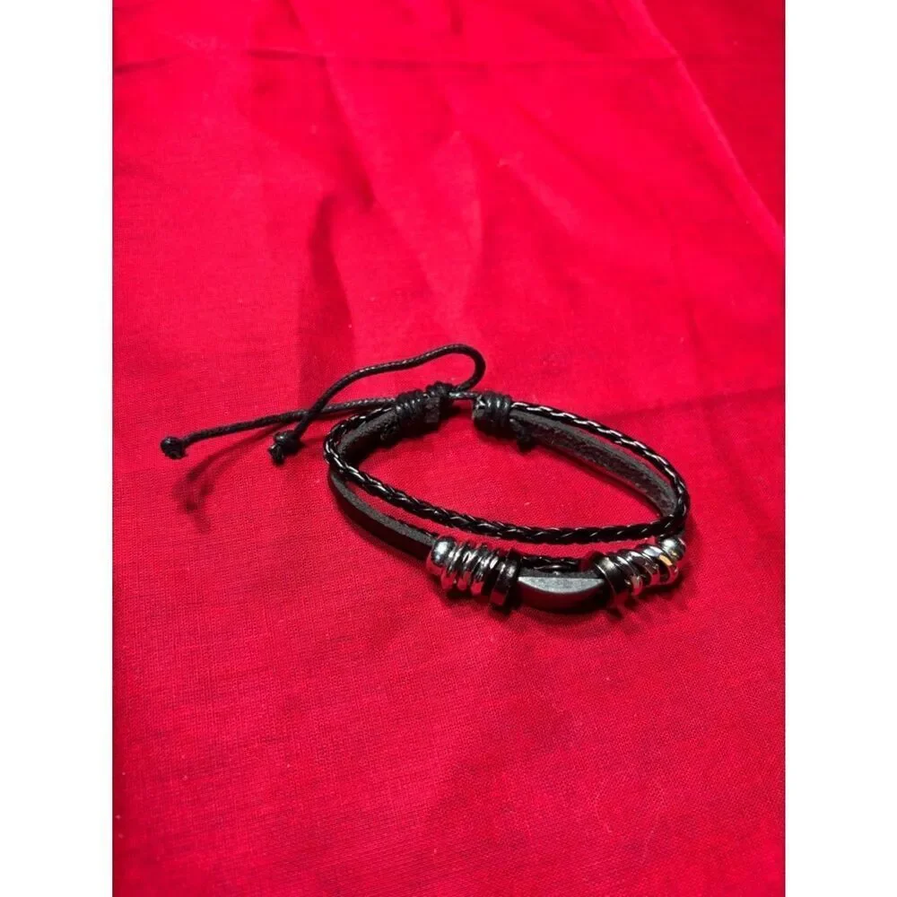 New! Decorative Leather Bracelet Men Wrap Handmade Wristband Adjustable